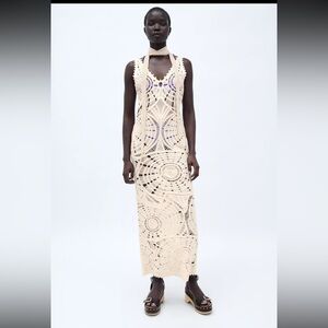 Zara cut out  Crochet Maxi Dress color ecru